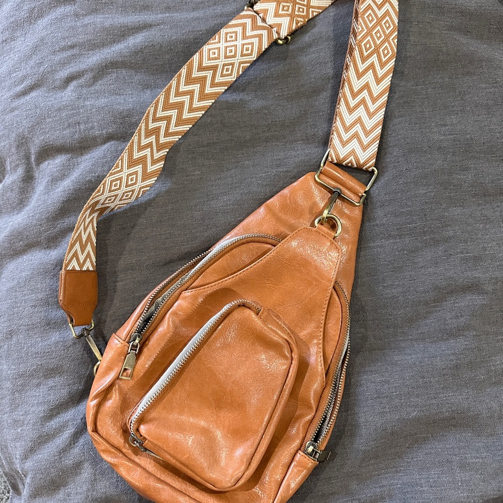 Tan Leather Crossbody Bag with Braided Strap